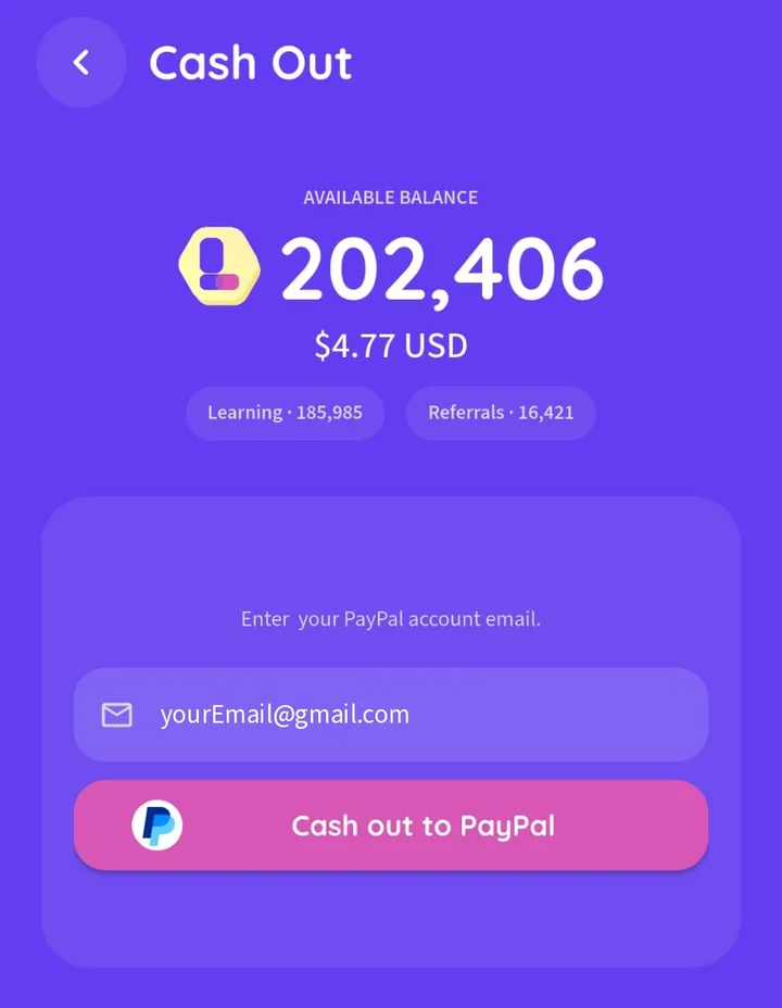 Lingoodie PayPal cash out screen