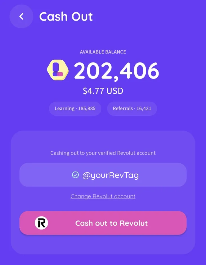 Lingoodie Revolut cash out screen