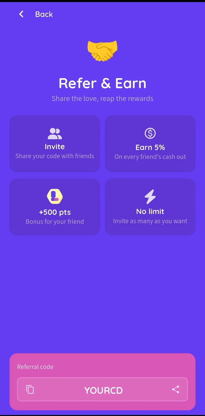 Lingoodie Refer and Earn screen showing referral rewards